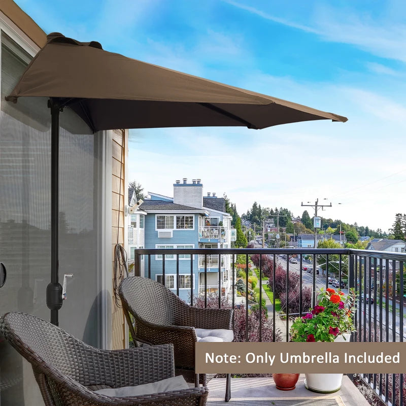 Brown 2.7m Half Balcony Parasol with 5 Steel Ribs