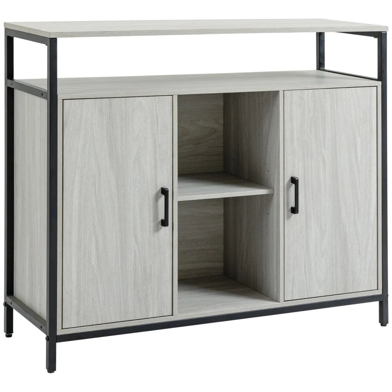Modern Light Grey Sideboard - Steel Frame Storage Cabinet with 2 Doors & Adjustable Shelves for Living Room & Hallway