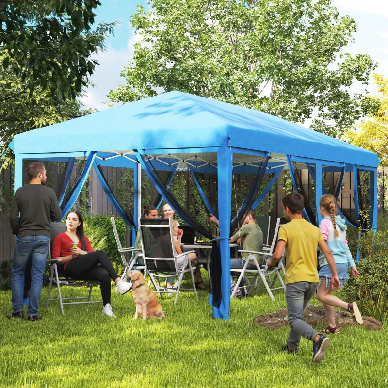 3m x 6m Pop Up Gazebo with Mesh Walls, Outdoor Canopy Tent for Parties & Weddings, Blue