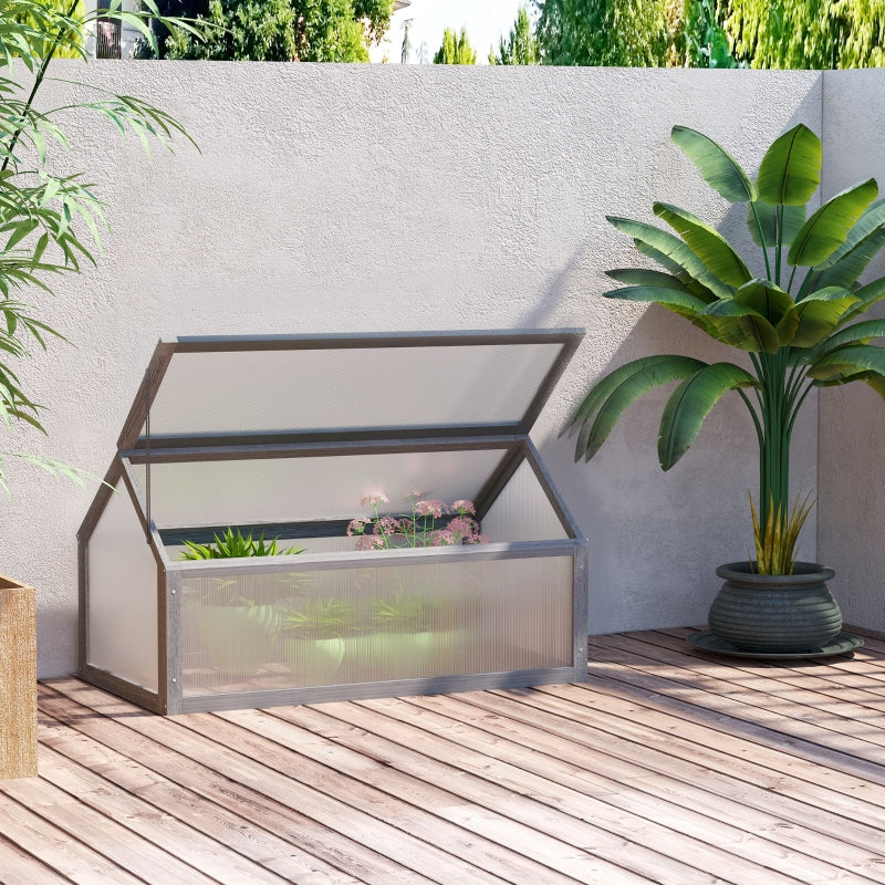 Grey Wooden Cold Frame Greenhouse for Flowers & Vegetables, 90x52x50cm