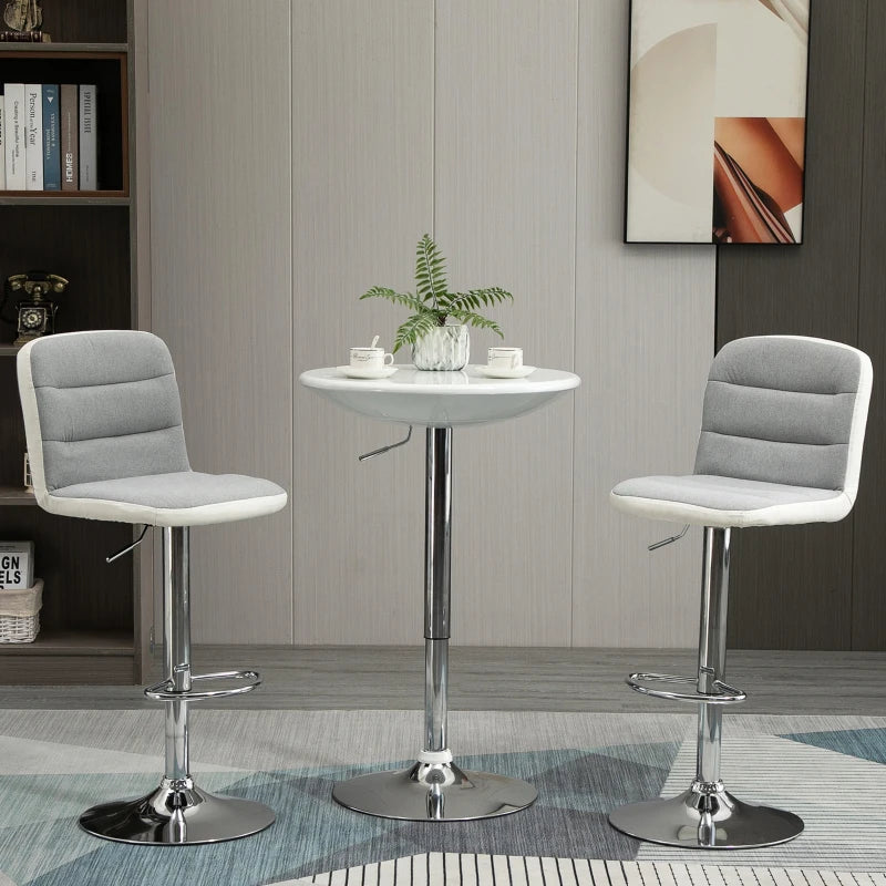 Modern Adjustable Height Round Bar Table - Swivel Bistro Desk with White Painted Top & Silver Steel Legs for Home Pub