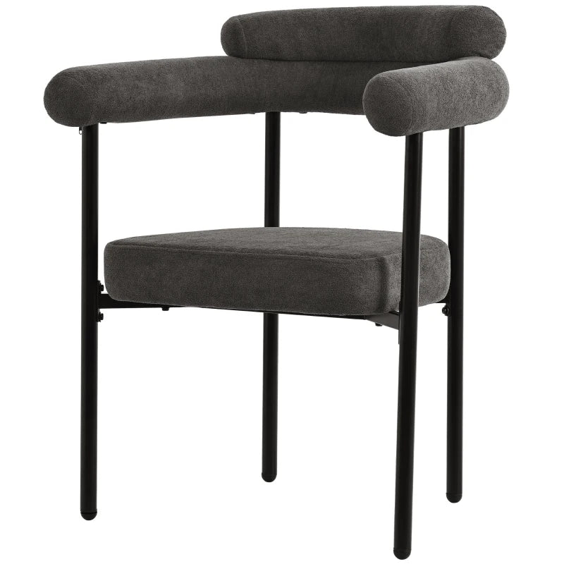 Set of 2 Modern Ergonomic Dining Chairs - High-Density Sponge, Sturdy Iron Frame, Faux Suede, Gray - 70L x 62W x 85H cm