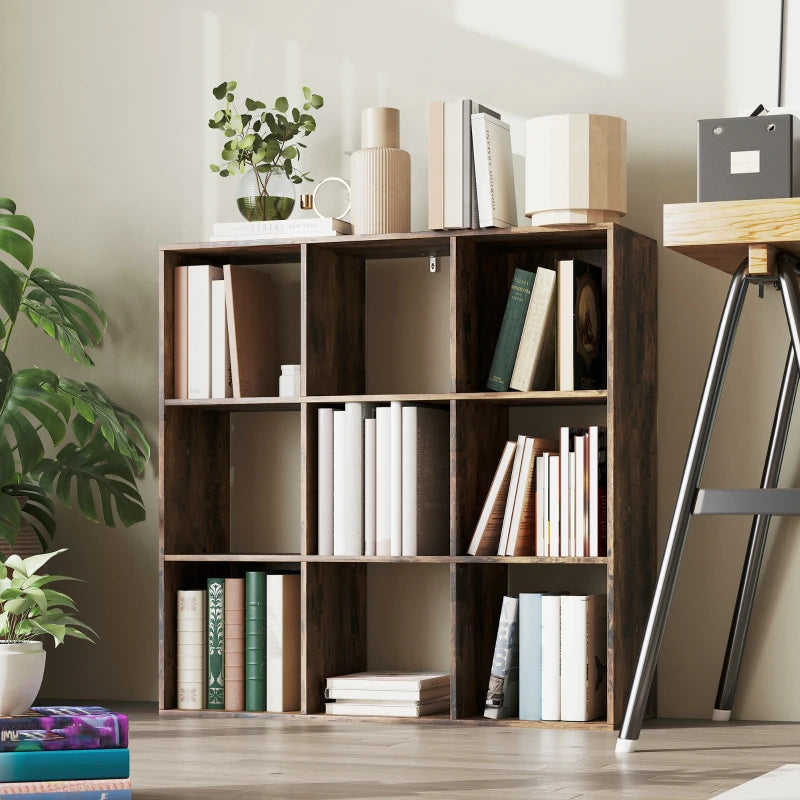Rustic Brown Nine-Cube Storage Shelf - Versatile Organizer for Home, Office, and Kids' Rooms - Stylish and Functional