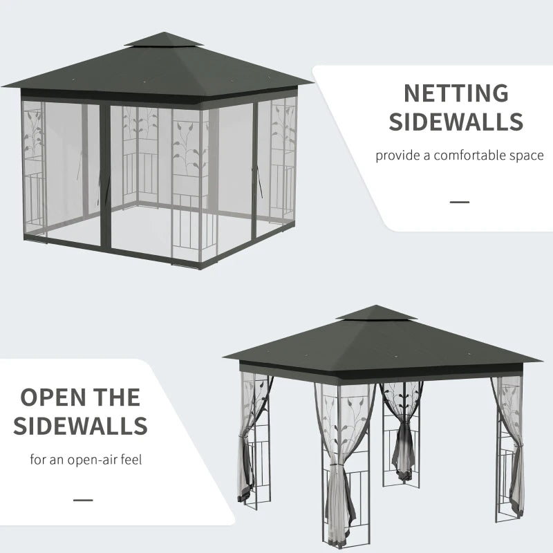 3x3m Steel Frame Double Roof Garden Gazebo - Durable Outdoor Canopy in Grey