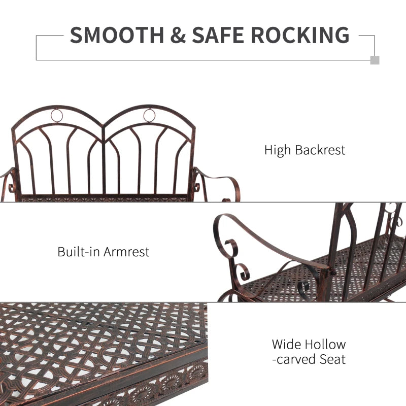 Bronze Red Iron Rocking Chair for Outdoor Use