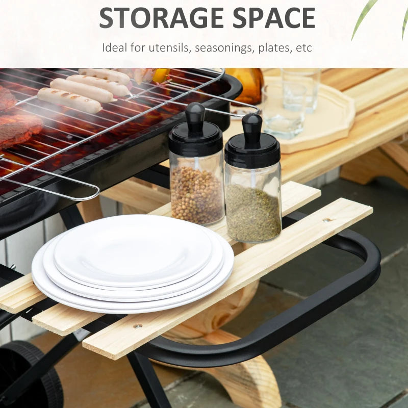 Portable Charcoal BBQ Grill with Windshield and Side Trays, Black/Red