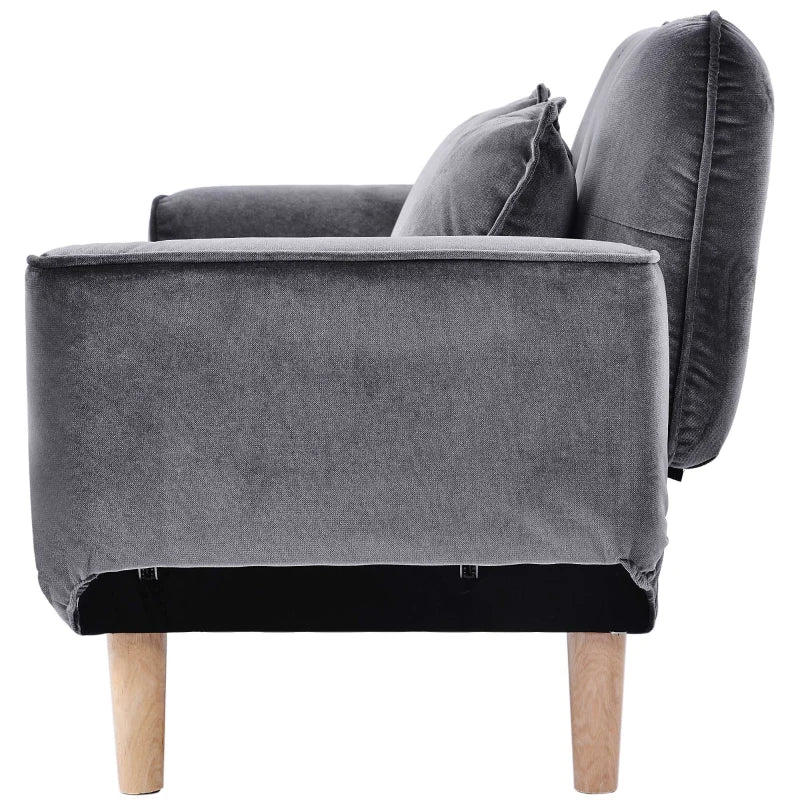 Grey 2-Seater Recliner Sofa with Wooden Legs, Multi-Position Sleeping Chair, Compact Design 125x61x70 cm