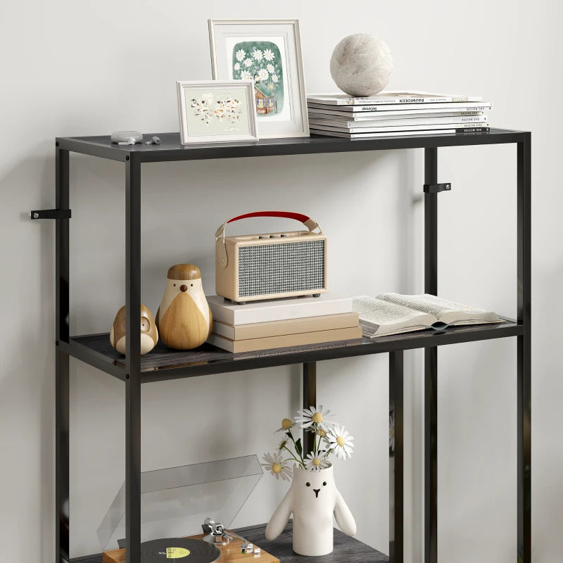 Stylish 4-Tier Charcoal Grey Bookshelf with Open Shelves - Modern Storage Solution for Home or Office