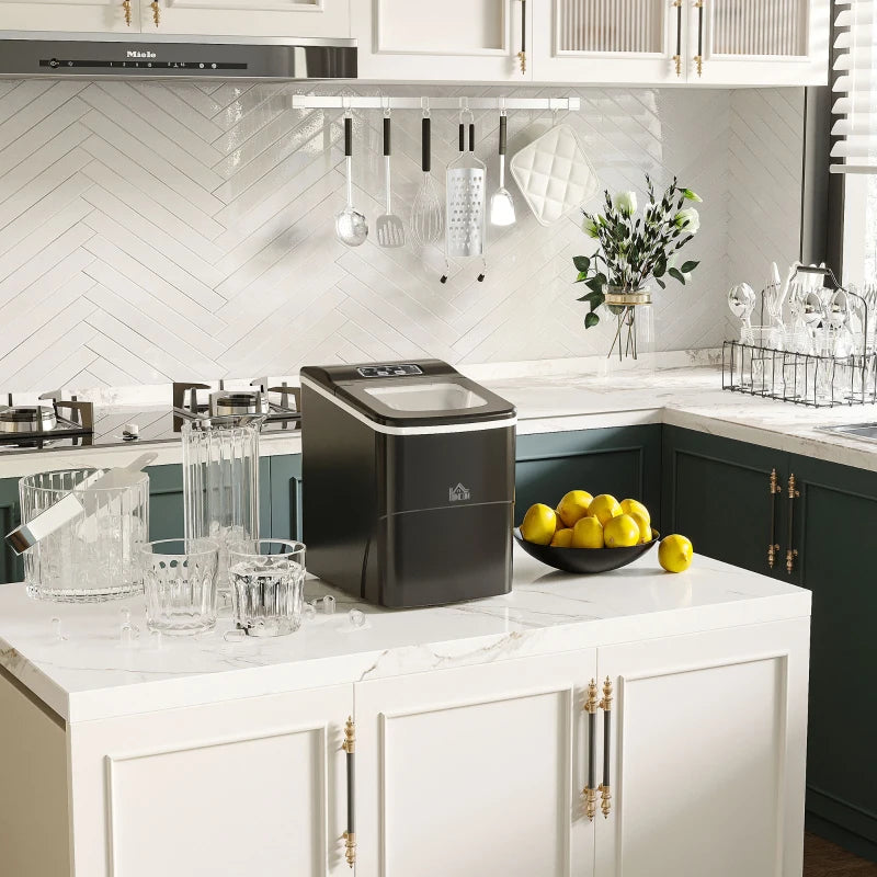 12kg Countertop Ice Cube Maker - Black Ice Machine with Scoop for Home & Party Use