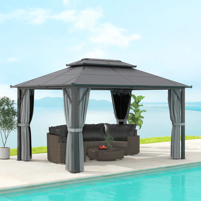 3m x4m Hardtop Gazebo Canopy - UPF30+ Protection, Permanent Pavilion with Mosquito Netting and Curtains