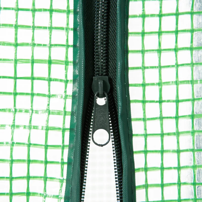 Portable Green Plant Greenhouse with Storage Shelf, Metal Frame, and Zippered Door - Green