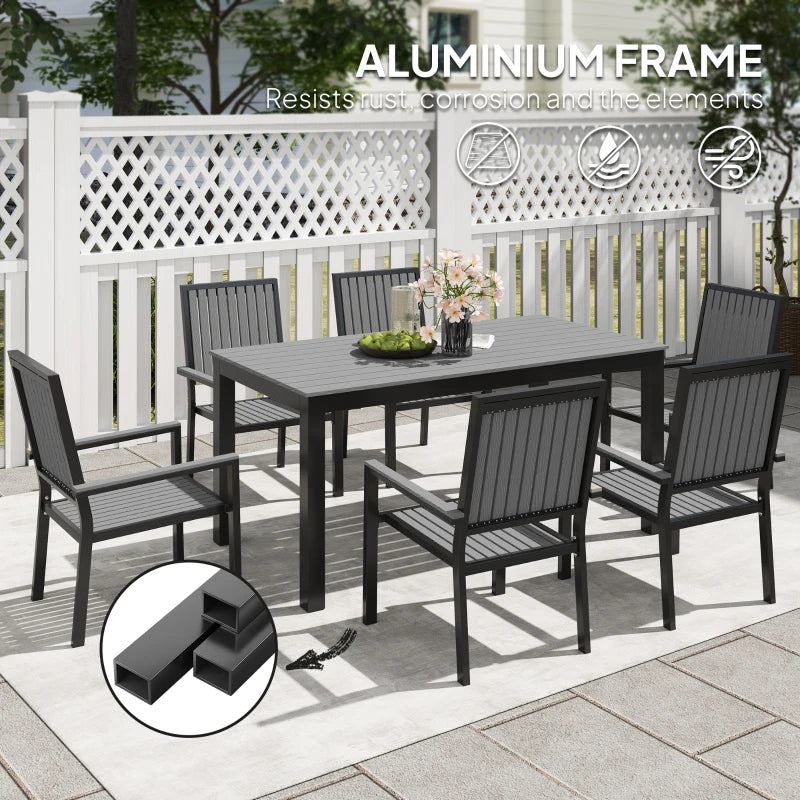 6 Seater Garden Dining Set with Stackable Chairs - Outdoor Aluminium Table & Grey Furniture