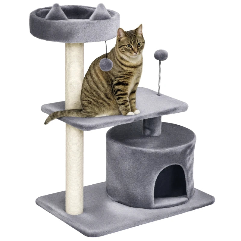 Premium Cat Tree for Indoor Cats - Scratching Post, Climbing Tower, Activity Centre, Grey, 60L x 40W x 81H cm