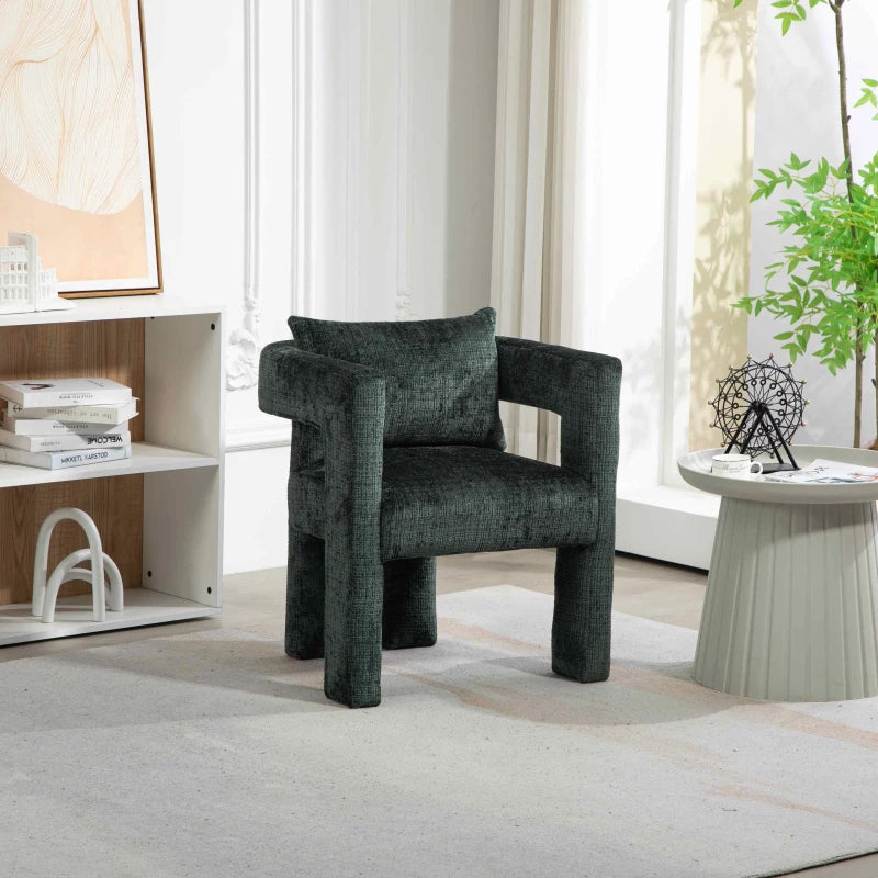 Modern Lounge Chair Set of 2 - Hollow Armrest Design, Cushions & Pillows, 60x44x65 cm, Stylish Emerald Color