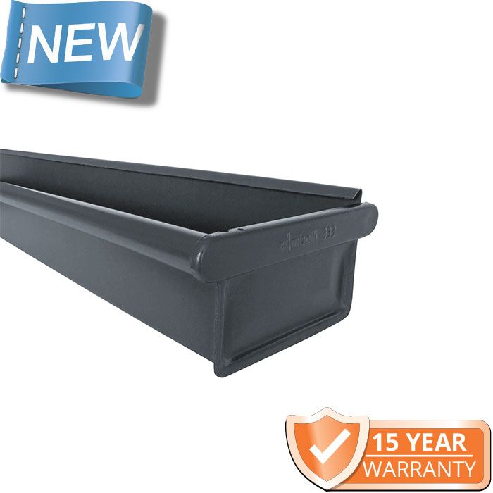 120x75mm Box Profile Anthracite Grey Galvanised Steel Gutter - Pre-Fab RH Stop End Including 1m Length