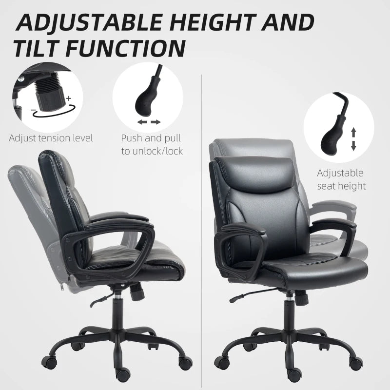 Executive Office Chair Faux Leather Desk Chair Height Adjustable Swivel Wheels Tilt Function Computer Chair for Home Office Study Room Black