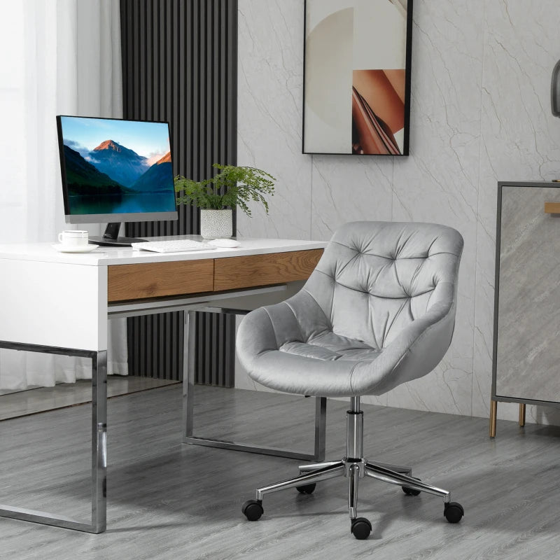 Vinsetto Ergonomic Velvet Home Office Chair - Adjustable Height, Arm & Back Support, Comfy Grey Desk Chair
