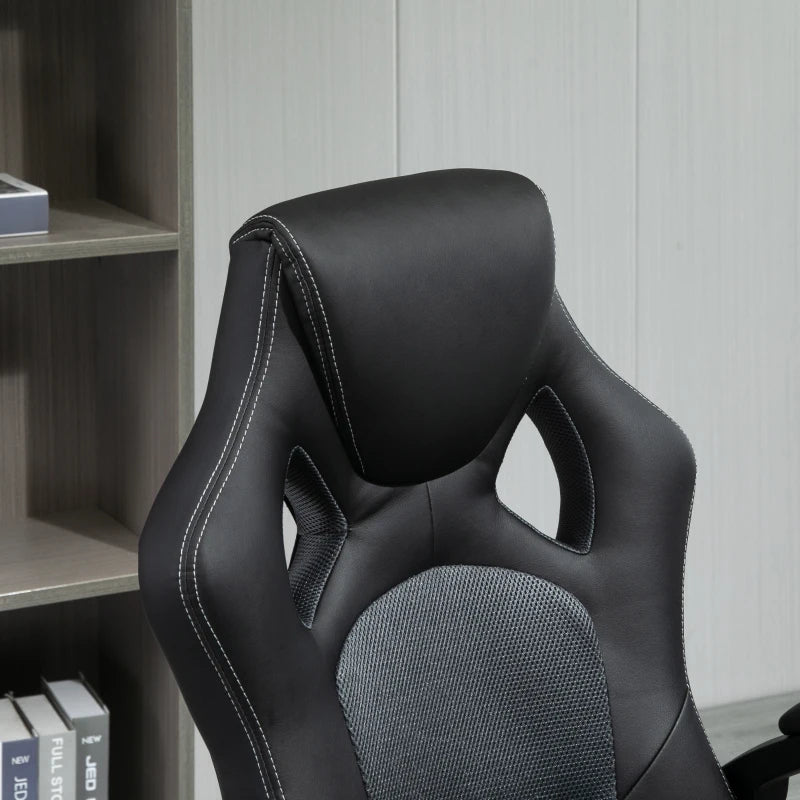 Vinsetto Black Faux Leather Swivel Office Chair with Wheels & Armrests - Ergonomic Computer Desk Chair for Home Office