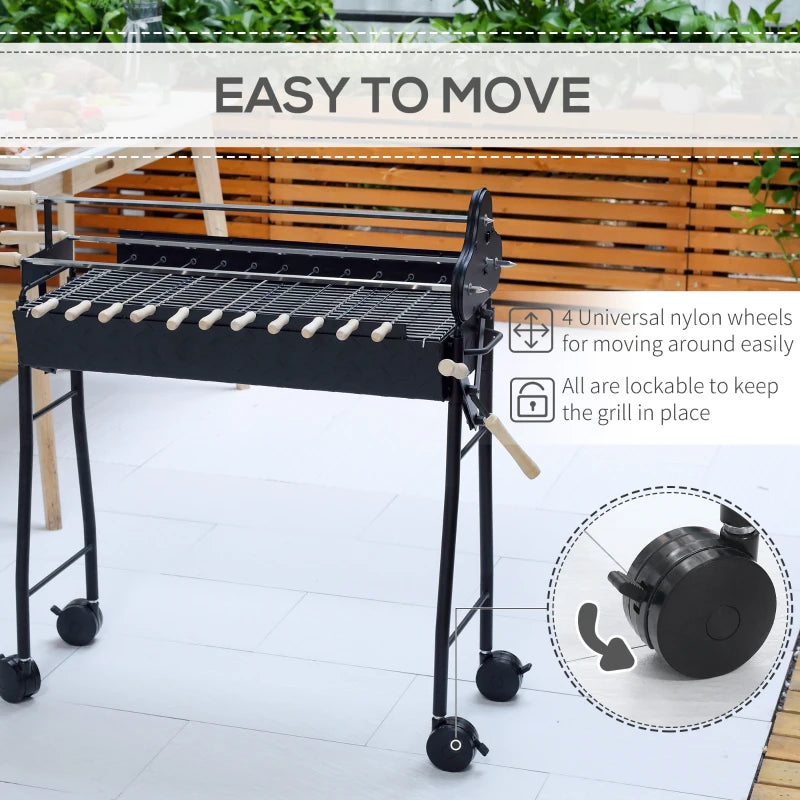 Portable Charcoal BBQ Grill with 4 Wheels - Black (85x36x90cm)