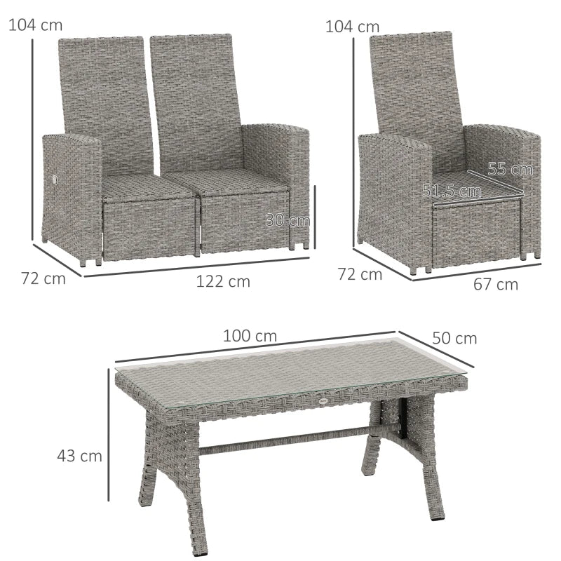 4 Piece Navy Blue Rattan Garden Furniture Set - Outdoor Sofa Sectional with Glass Top Table for Poolside