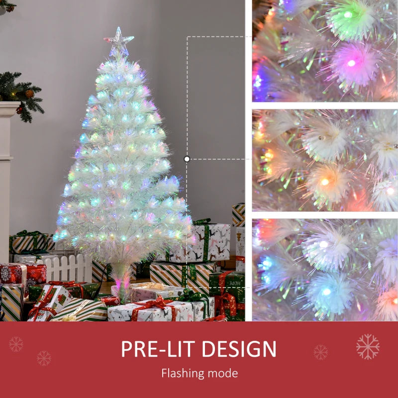 4ft Prelit Artificial Christmas Tree with Fiber Optic LED Lights - White Holiday Home Xmas Decoration