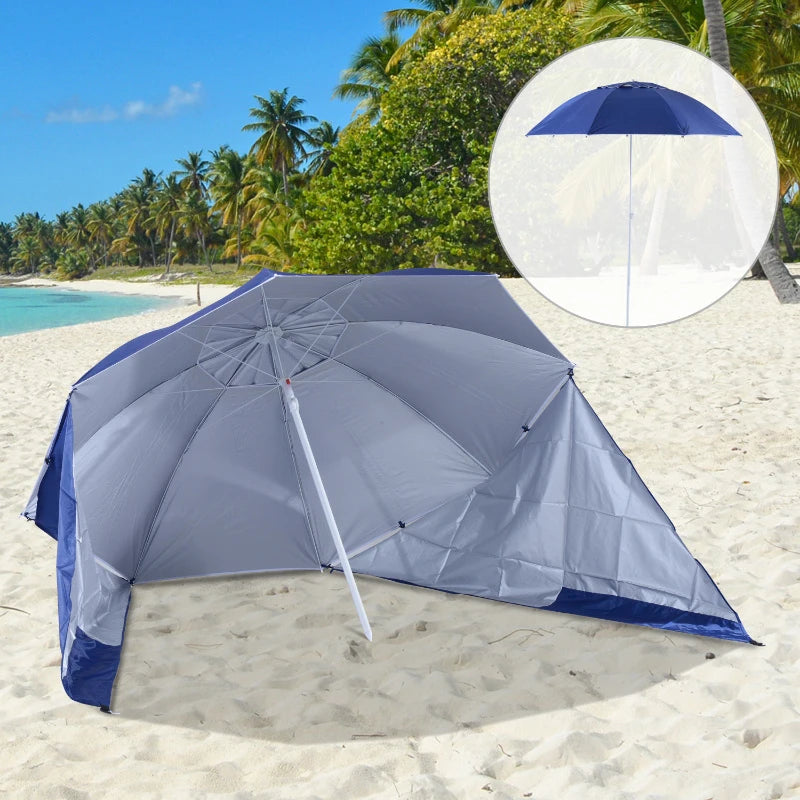 Blue 2m UV Protection Beach Umbrella with Side Panel