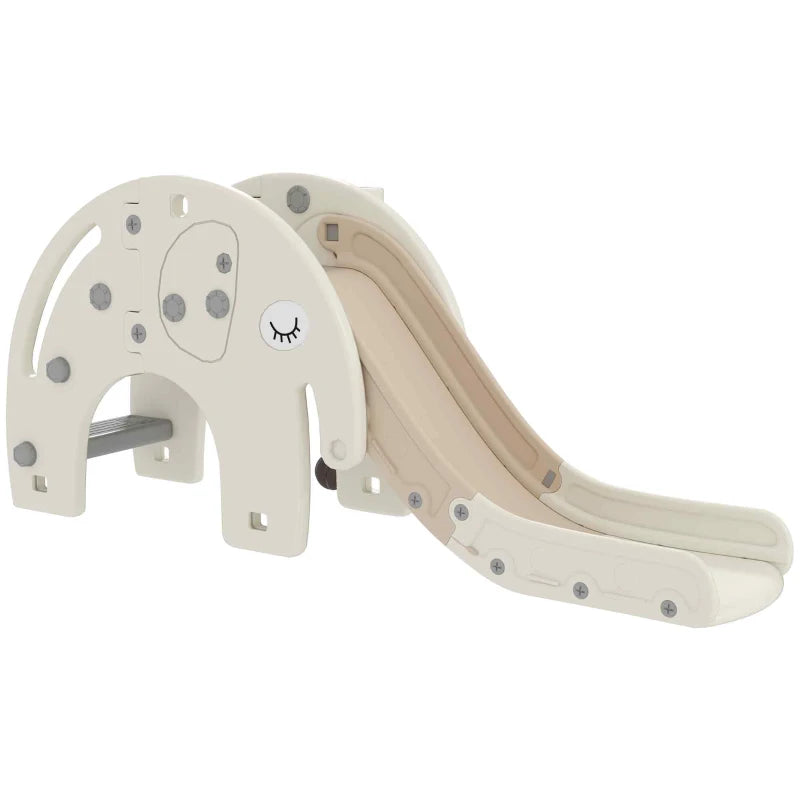 3 in 1 Toddler Slide with Basketball Hoop and Climber for Ages 1-3 Elephant Theme Cream White