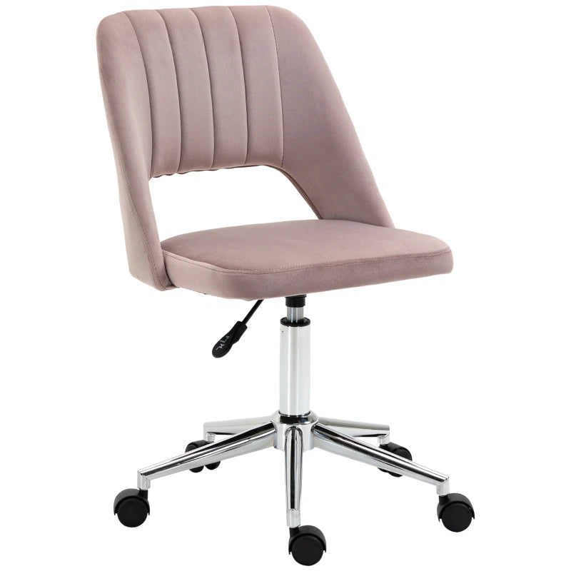 Vinsetto Pink Velvet-Feel Armless Office Chair - Stylish Ergonomic Design for Home & Office - Comfortable Seating Solution