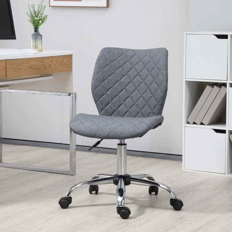 Vinsetto Armless Adjustable Office Chair - Swivel Computer Chair with Rolling Wheels & Linen Fabric Back Support - Grey