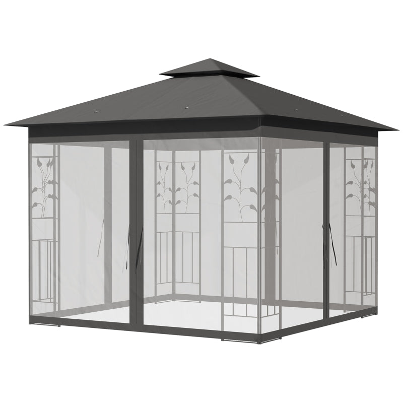3x3m Steel Frame Double Roof Garden Gazebo - Durable Outdoor Canopy in Grey