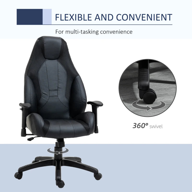 Vinsetto Racing Gaming Chair - Ergonomic Mesh & Faux Leather, High Back, Adjustable Height & Armrests, Swivel Wheels, Black
