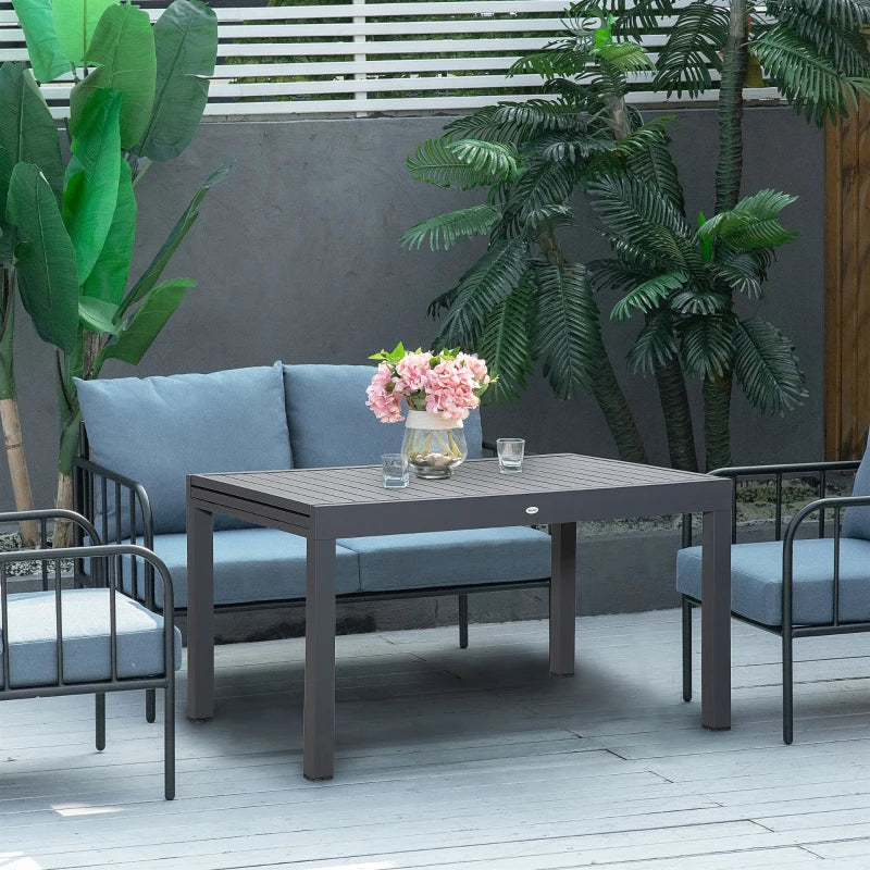 Grey Extendable Outdoor Dining Table, 10 Seater, Aluminium Frame, 135-270cm x 90cm x 75cm