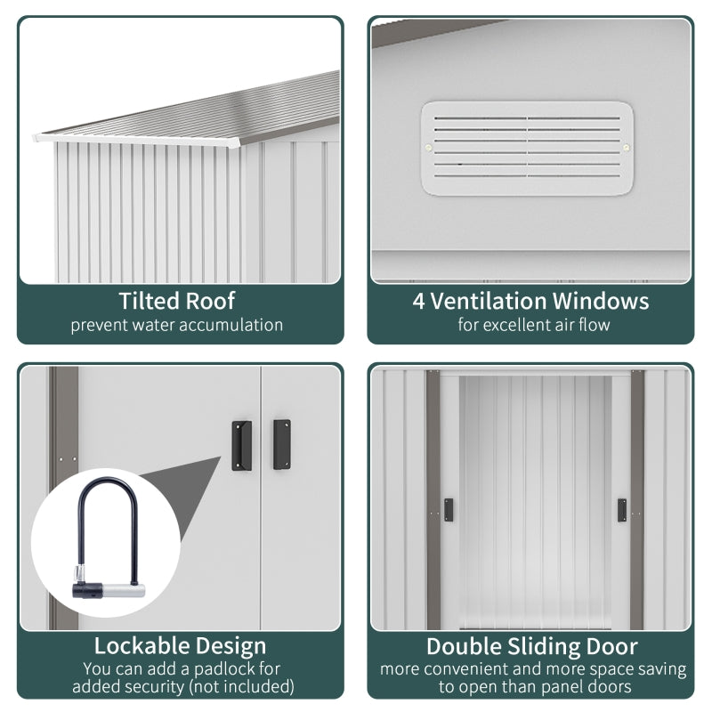 Silver 9ft x6ft Silver Metal Storage Shed