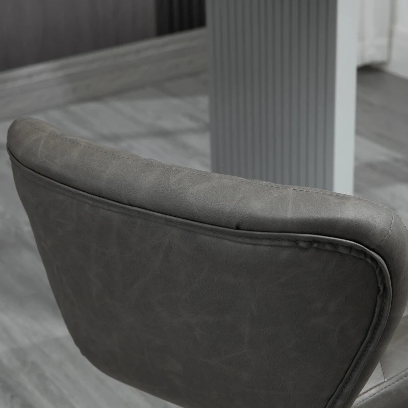 Set of 2 Dark Grey Swivel Bar Stools with Backrest & Footrest - Steel Frame, Diamond Pattern PU for Kitchen & Dining
