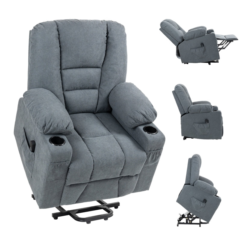 Oversized Riser Recliner Chair for Elderly - Fabric Lift Chair with Remote, Side Pockets, Cup Holder, Grey