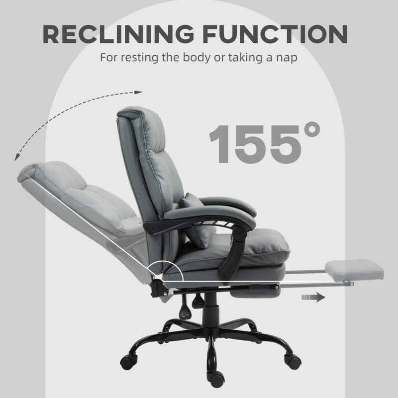 Ergonomic Faux Leather Reclining Office Chair with Footrest - Stylish Grey Comfort for Home & Office