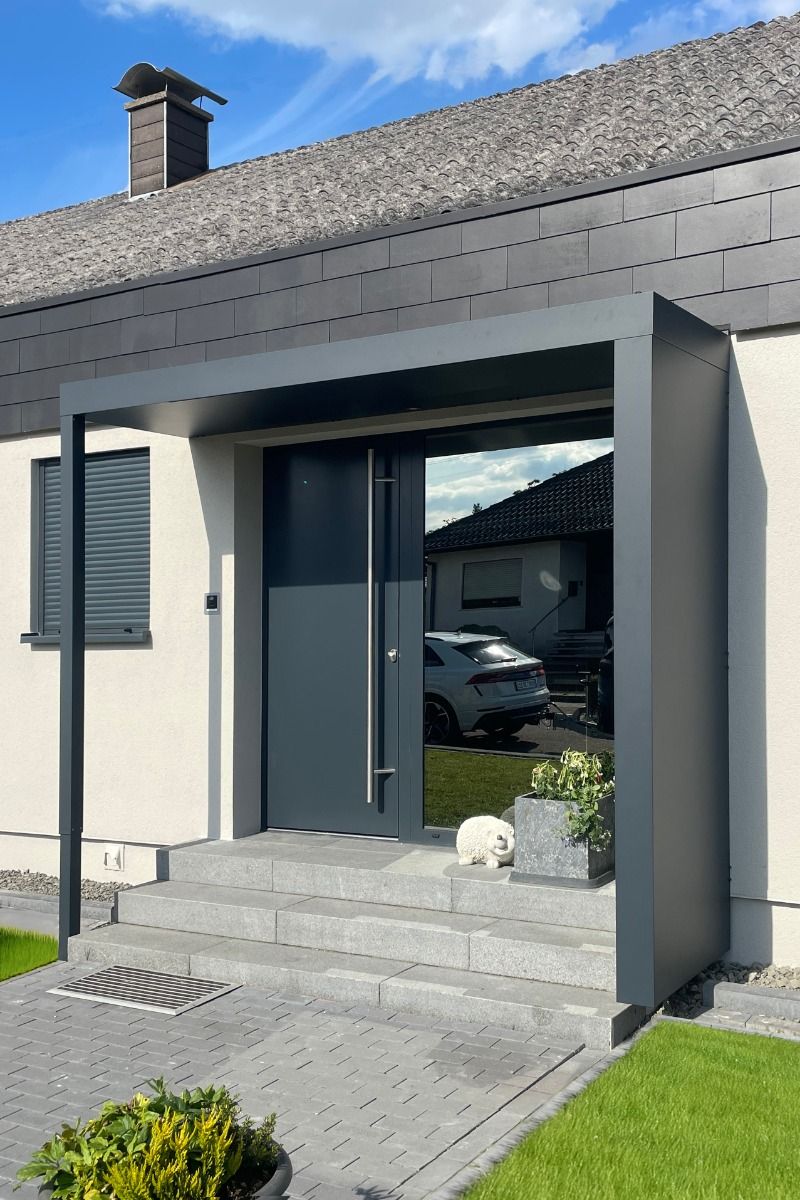 BS250PLUS (125cm projection) Aluminium Canopy with Post, Side Panel + LED light - 250x125cm - RAL 7016 Anthracite Grey