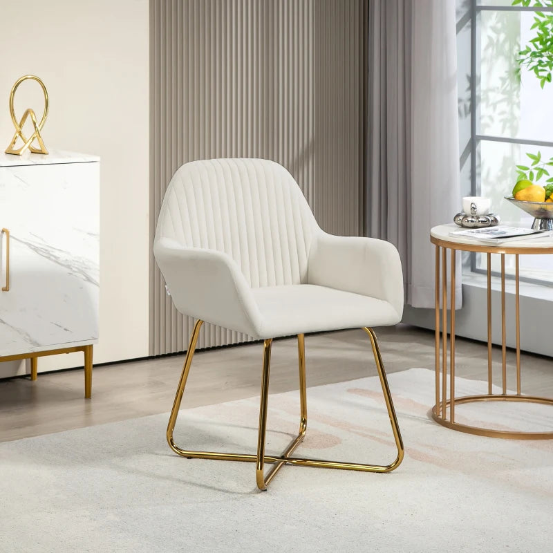 Modern Upholstered Accent Chair with Metal Base for Living Room in Cream White