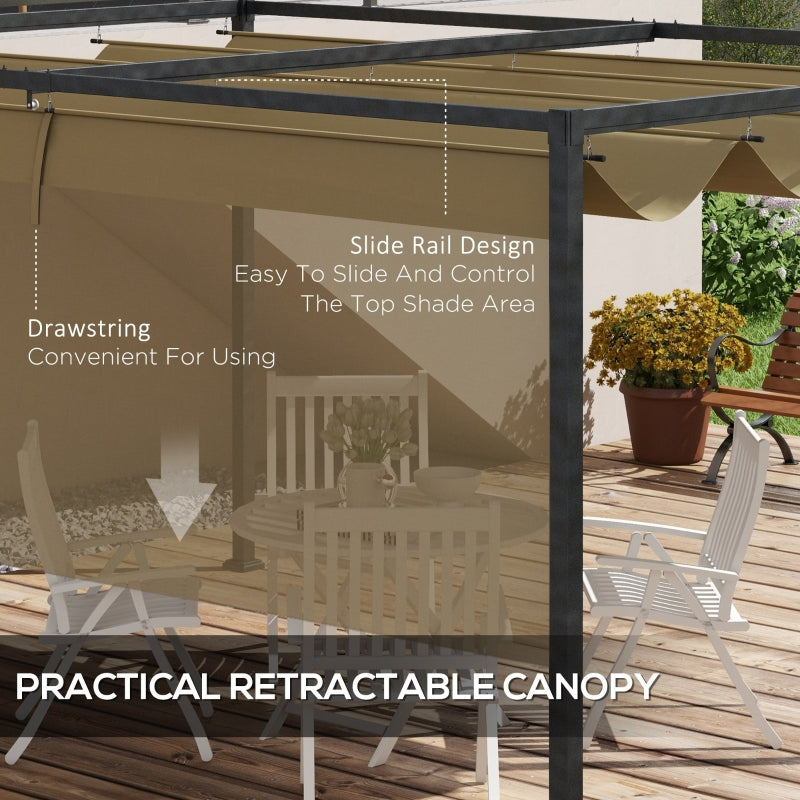 3m x 2m Khaki Pergola With Retractable Roof, Garden Gazebo Canopy Shelter for Outdoor