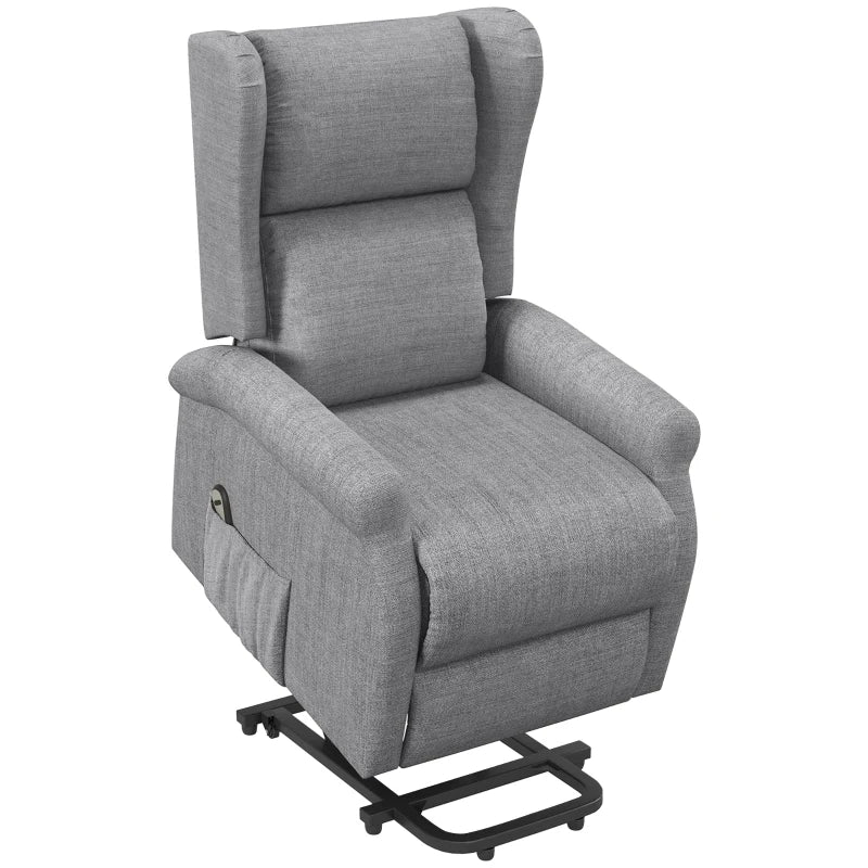 Electric Lift Recliner Armchair for Elderly - Fabric Riser Chair with Remote, Side Pockets, Extended Footrest, Grey