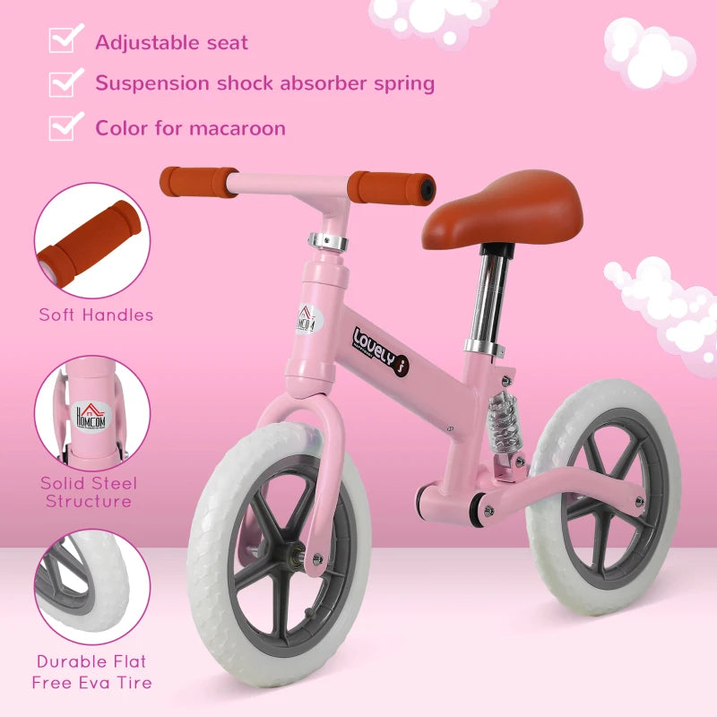 12" Kids Balance Bike - No Pedal Toddler Bicycle with Adjustable Seat & Shock Absorber - Pink Gift for Ages 2-5
