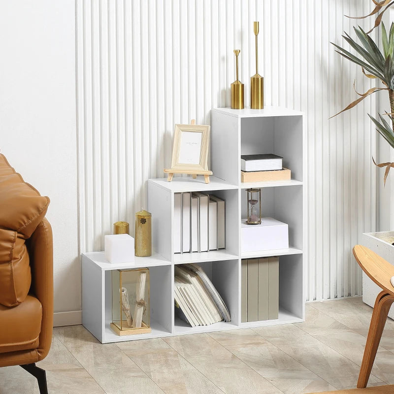 3-Tier 6-Cube Storage Unit - White Particle Board Bookcase Organizer for Home Office Shelves