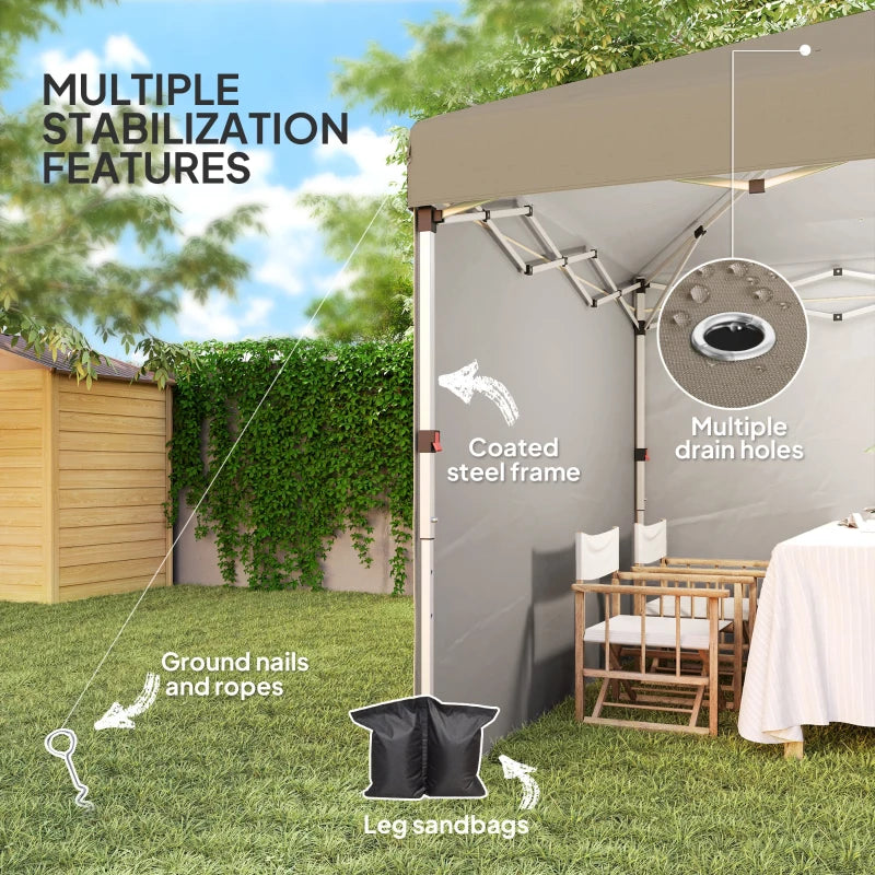 3x3m Khaki Pop Up Gazebo with UPF 30+, 2 Sidewalls, Leg Weight Bags & Wheeled Bag - Height Adjustable Party Tent for Garden & Patio
