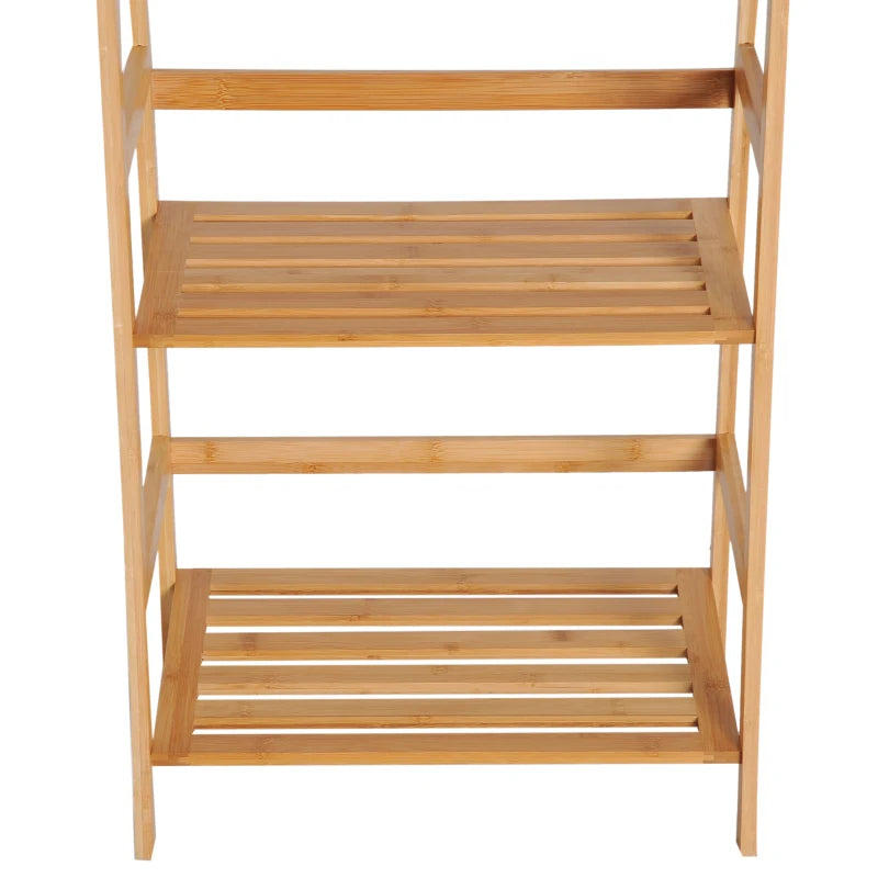 Bamboo Ladder Shelf - 4-Tier Freestanding Bookcase for Living Room, Study & Home Office - Natural Wood Effect, 48x31.5x120cm