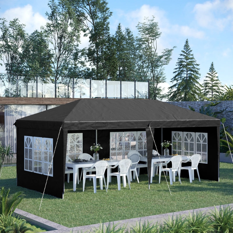 Black 3x6m Adjustable Pop Up Gazebo with Sidewalls & Storage Bag