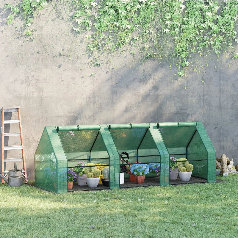 Green Steel Frame Mini Small Greenhouse with Zipped Window, 270 x 90 x 90 cm