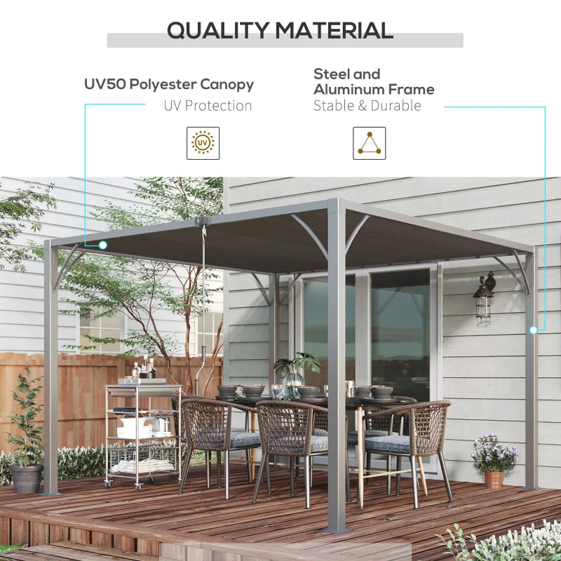 Grey Aluminium 3m x 3m Retractable Roof Patio Pergola - Hard Top/Heavy Duty Metal Pergola