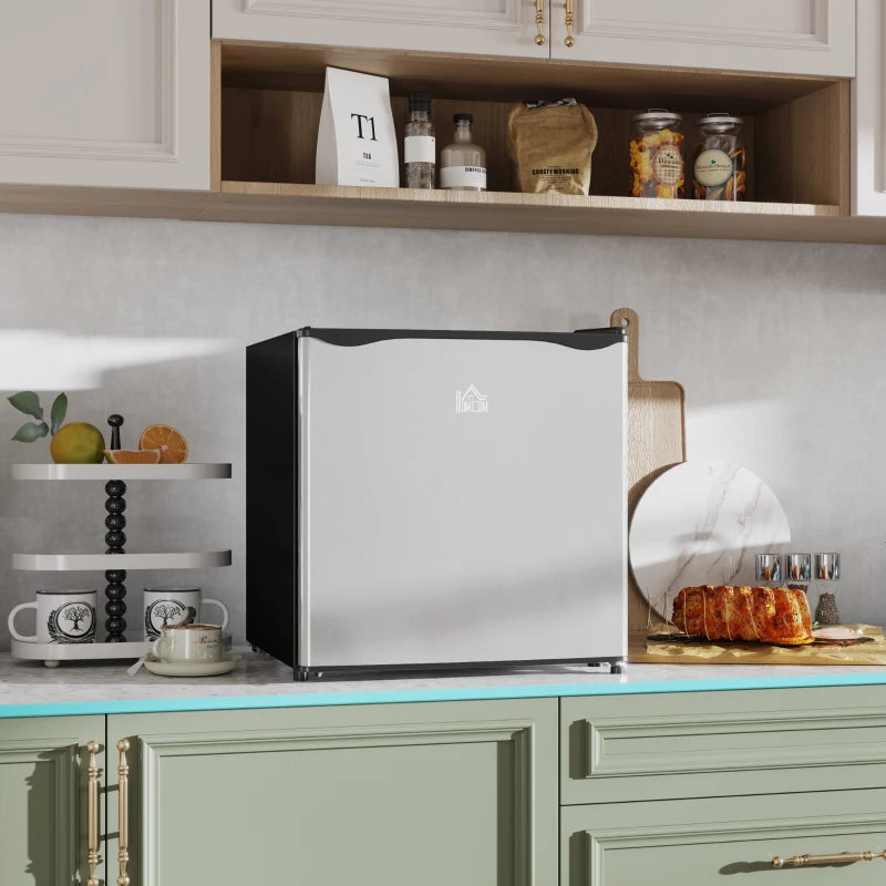 46L Mini Fridge with Ice Box - Compact Table Top Refrigerator, Reversible Door, Adjustable Temp, Perfect for Bedrooms & Home Office - Silver
