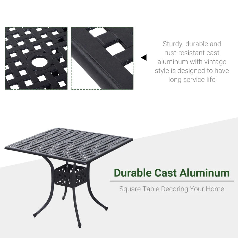 Black 90cm Square Outdoor Dining Table with Umbrella Hole