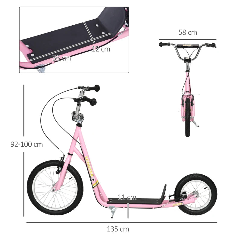 Pink Kids Scooter for Teens - 16" Front Wheel, Adjustable Handlebar, Dual Brakes & Kick Stand - Ages 5+